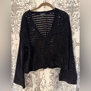 Express Black Soft V-Neck Sweater with Bell Sleeves